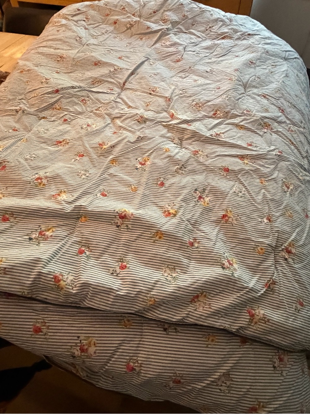 Pottery Barn Striped Floral Comforter in Cream, Blue, Pink and Yellow